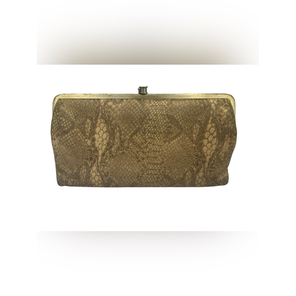 HOBO International Lauren Clutch Wallet Python Snakeskin Embossed Leather Beige